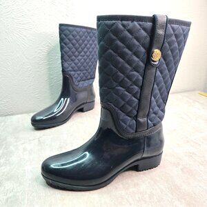 Tommy Hilfiger Rubber Rain Boot 9 Blue Quilted Preppy  Equestrian Outdoor Winter